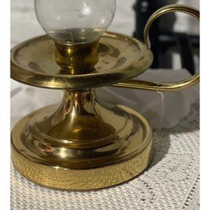 Large Vtg Brass Chamber Candlestick Candle Holder  w/ Handle Victorian Holiday
